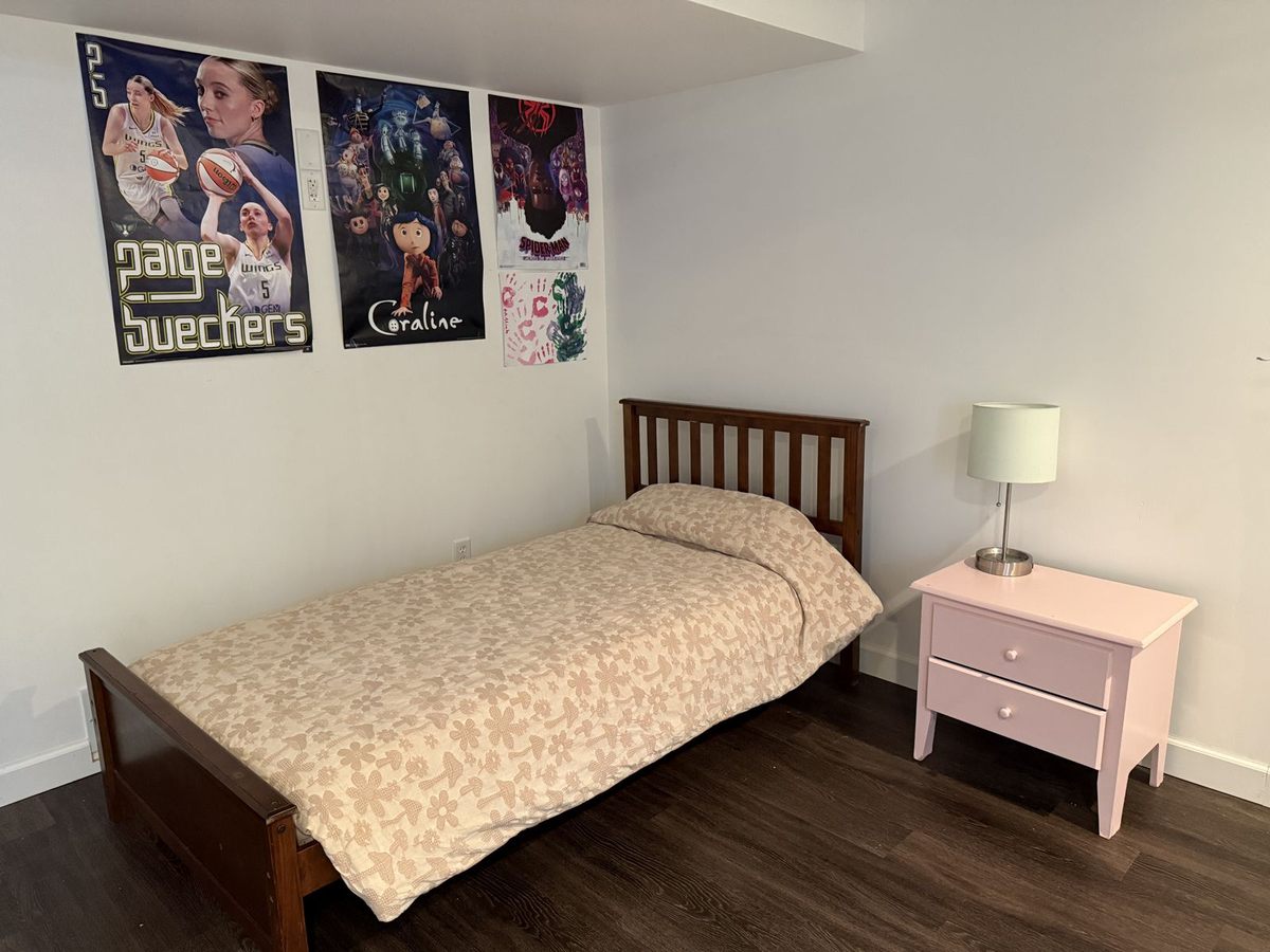 Quiet basement bedroom with full bed